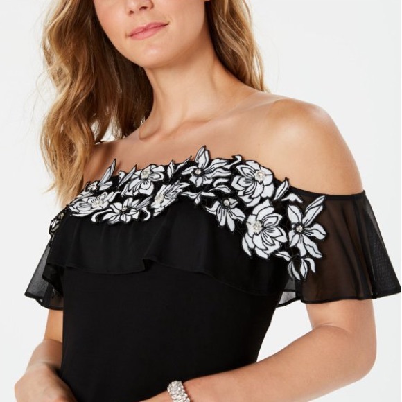 Floral Beaded Shift Dress Black | MSK - Picture 4 of 7